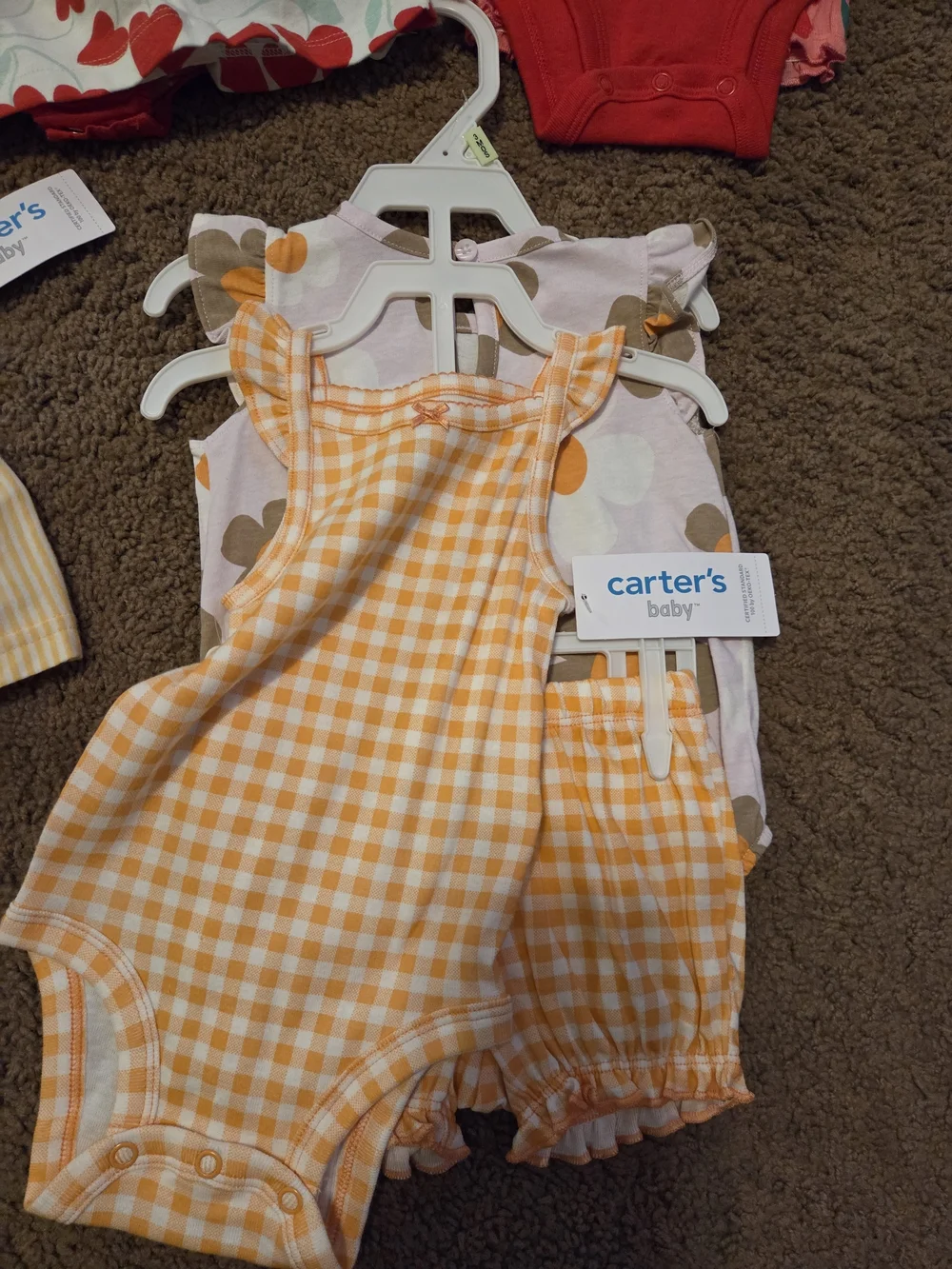 Carter's Red Heart Print Dress with Yellow Gingham & Striped Outfit Mix